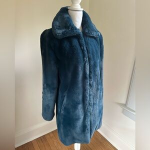 Christian Siriano New York Teal Blue Faux Fur Coat size Small